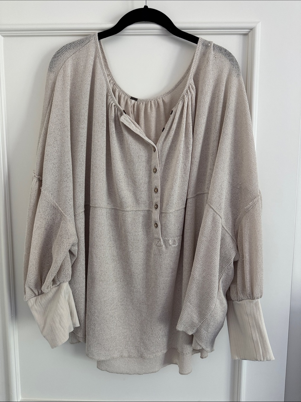 Free People Light Beige Button Henley Tunic